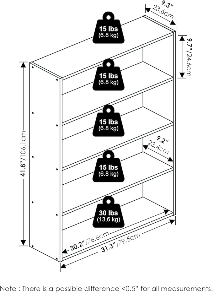 Furinno PASIR Book Shelf, 4-Tier Bookshelf with Open Storage Shelf, Standing Bookcase, 9.3 x 31.3 x 41.8, Easy Assembly, for Home Office, Bedroom, Living Room, Amber Pine