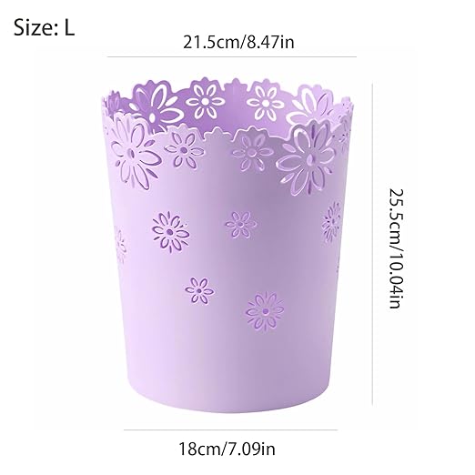 Simple Cute Wastebasket Hollow Flower Shape Plastic Lidless Wastepaper Baskets Trash Can 2.6 Gallons Bathroom Garbage can (Purple, L)