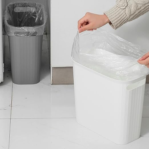 rejomiik Bathroom Small Trash Can Slim Garbage Can Wastebasket 3.5 Gallon Plastic Trash Bin Container for Bedroom, Home, Office, Dorm Room, Kitchen, 2 Pack White