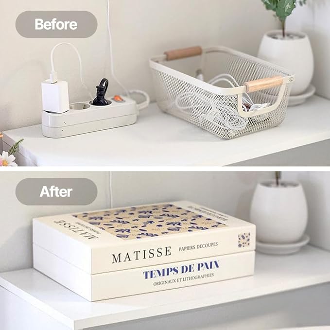 Book Shape Decorative Cable Management Box - Expandable Cable Organizer Box with Magnetic Closure for Home & Office (Blue Coral, Standard)