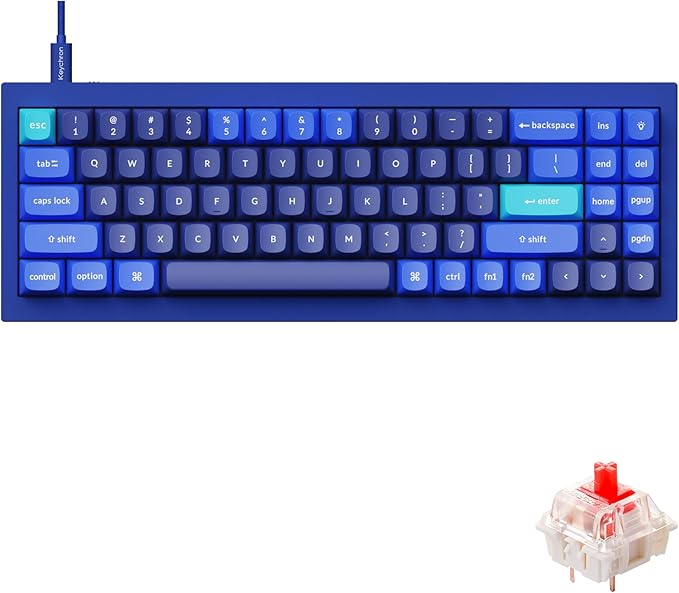 Keychron Q7 70% Layout Hot-Swappable RGB Wired Custom Mechanical Keyboard Compatible with Mac Windows Linux, QMK/VIA Programmable Macro Gateron G Pro Red Switch Double Gasket Kit Full Aluminum-Blue