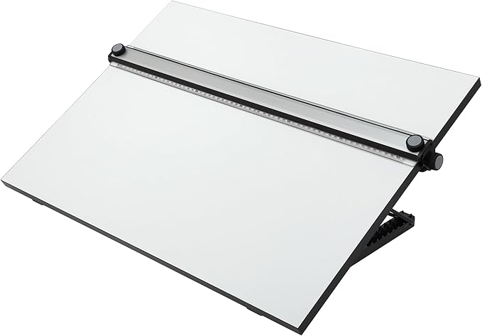 Acurit Multi-Angled 16”x21” PXB Drawing Board for Artists and Designers - Portable Tabletop Workspace, Drawing, Sketching, Drafting, Painting - Portable Laminated Surface w/Ruler & Parallel Motion Bar