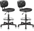 KLASIKA Tall Drafting Rolling Stool Chair with Low Back Support and Adjustable Foot Rest Ring Set of 2 PU Leather Vinly Wide Seat Swivel Standing Desk Chair for Office Home 2 Pack