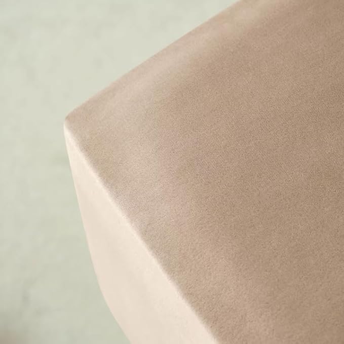 Ottoman Cover Square Velvet Ottoman Covers Protector for Footrest Foot Stool Furniture Stretch Comfortable with Elastic Bottom Medium Light Camel
