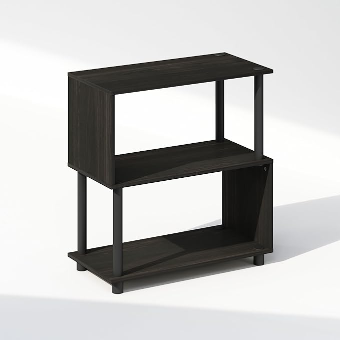 Furinno Reed Book Shelf, 3-Tier Bookshelf with Open Shelf, Geometric Bookcase with S-Shaped Frame, 11.8 x 23.6 x 25.4, for Living Room, Bedroom, Home Office, Espresso