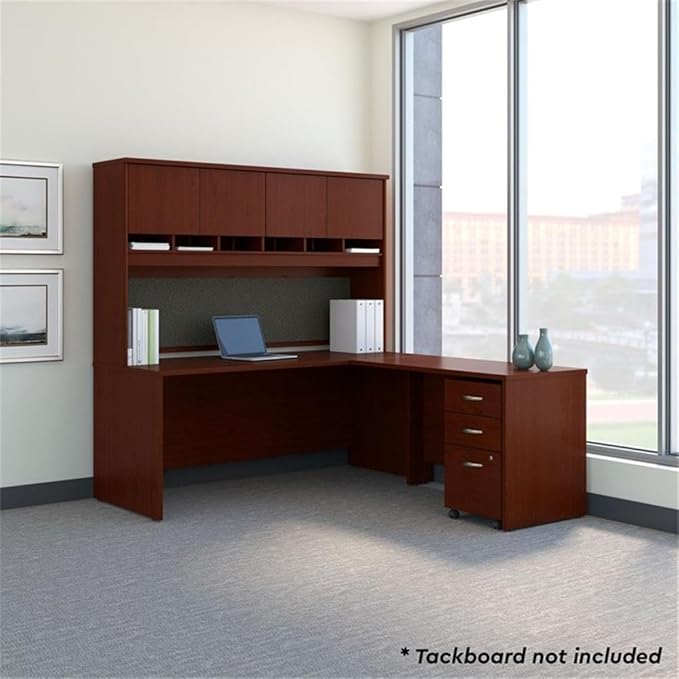Bush Business Furniture Series C 72W L Shaped Desk with Hutch and Mobile File Cabinet in Mahogany