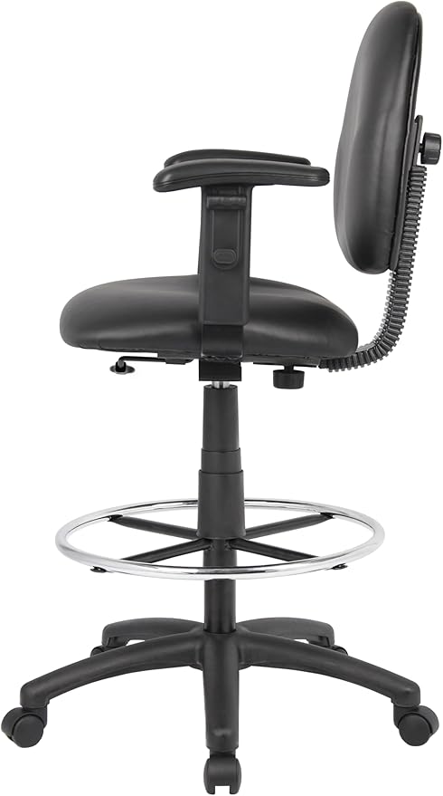 Boss Office Products B1691-CS Stand Up Caressoft Drafting Stool with Adjustable Arms in Black, Vinyl