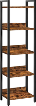 MAHANCRIS Bookshelf, 5-Tier Bookcase, Standing Book Shelf for Small Space, Storage Shelf Organizer, for Living Room, Bedroom, Study, Balcony, Rustic Brown and Black BKHR5501