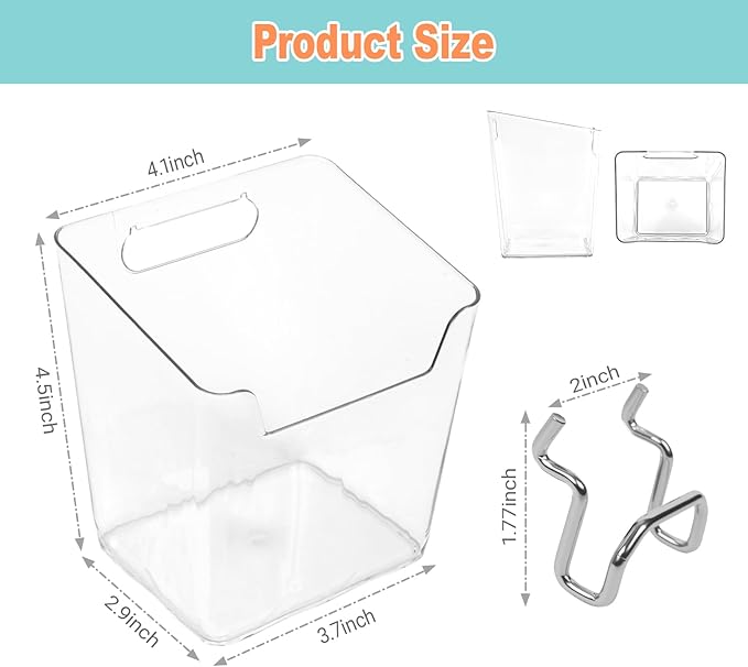 8 Pack Large Pegboard Bins with Hooks, Square Box Shape Peg Board Cups and Peg Board Accessories for Craft Room, Playroom, Office, Garage, and Wall Mount Organization (Transparent)