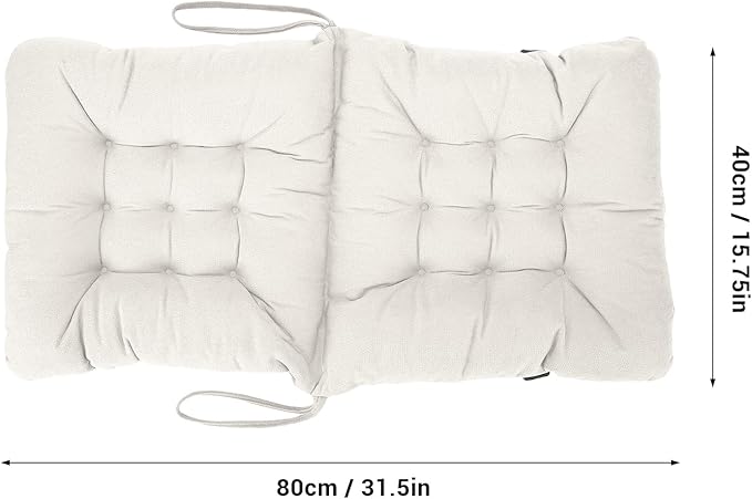 Seat Cushion with Back Support, 31.5 Inch Chenille and PP Cotton Integrated Chair Pad with Fixed Strap for Office Desk and Dining Chairs (White)