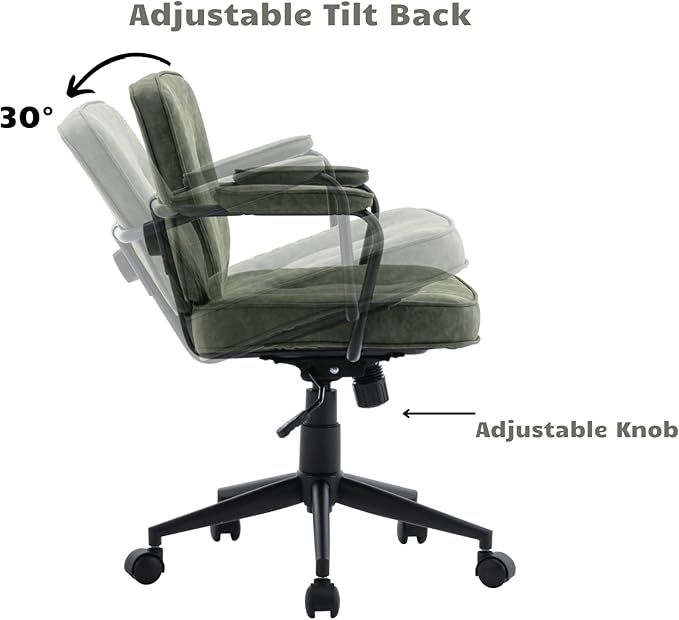 HEAH-YO Modern Armless Desk Chairs Set of 1, Swivel Computer Task Chair with Wheels and Armrests, PU Leather Adjustable Office Chair with Backrest for Home Base, Green
