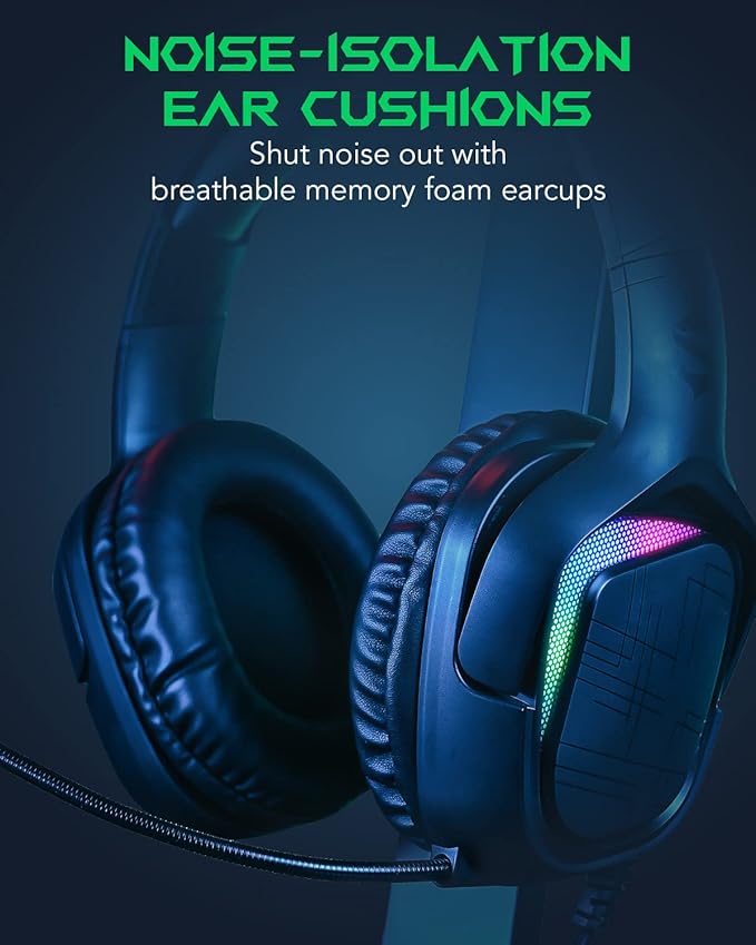 Black Shark Gaming Headset for PC, PS4, PS5, Switch, All-in-1 Gaming Headphones with Ultra-Clear Bendable Mic, 50mm Dynamic Drivers, Noise Isolation Ear Cushions, in-line Controls - Goblin X1