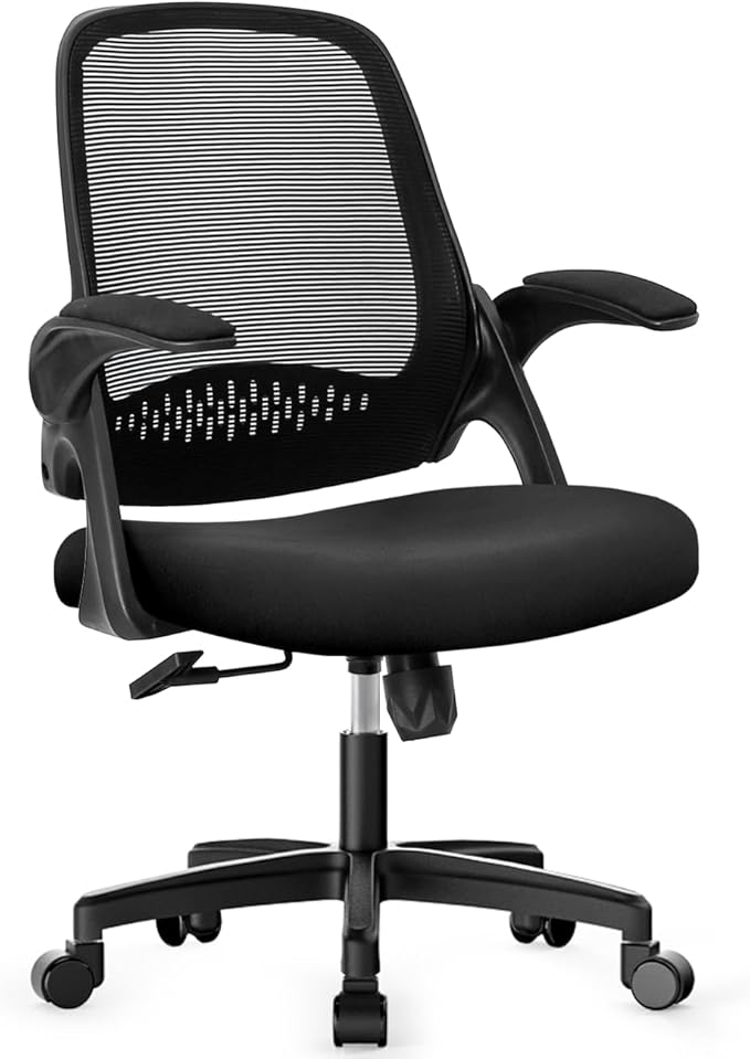 NEO CHAIR Office Desk Gaming Ergonomic Computer Chair with Lumbar Back Support Adjustable Height Swivel Rolling Wheels Flip-up Arms Mesh Chair for Home Vanity (Black)