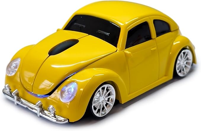 Car Mouse for Computer, Cool and Cute Car-Shaped Mouse, Wireless 2.4Ghz Optical Mice for Laptop PC Mac (Yellow)
