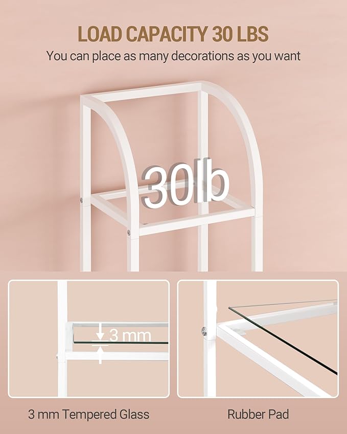 Hzuaneri Bookcase Bookshelf, Tempered Glass Arched Bookshelf for More Storage, Slim Shelving Unit for Bedroom, Bathroom, Home Office, Steel Frame, 5 Tier White BC20599W