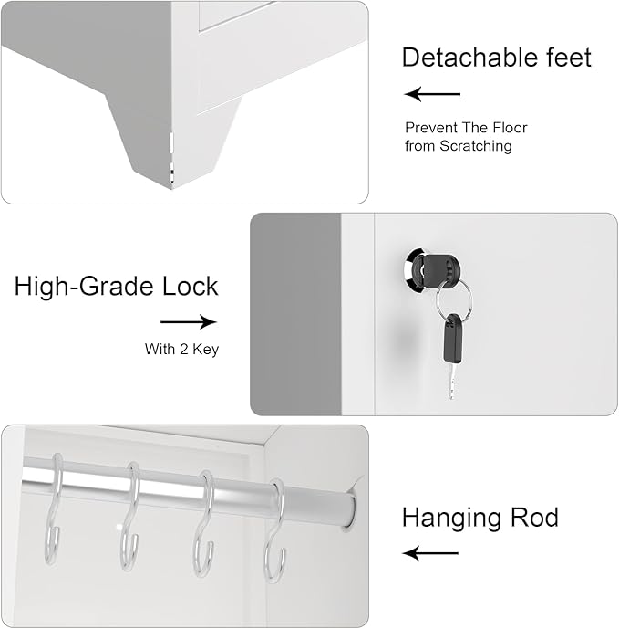 IRONFFICE Storage Cabinets with Lock,Slim Broom Closet Storage Cabinet with Doors and Shelves,Tall White Cabinet for Small Spaces,Laundry Room Cabinet for Home Office,Gym