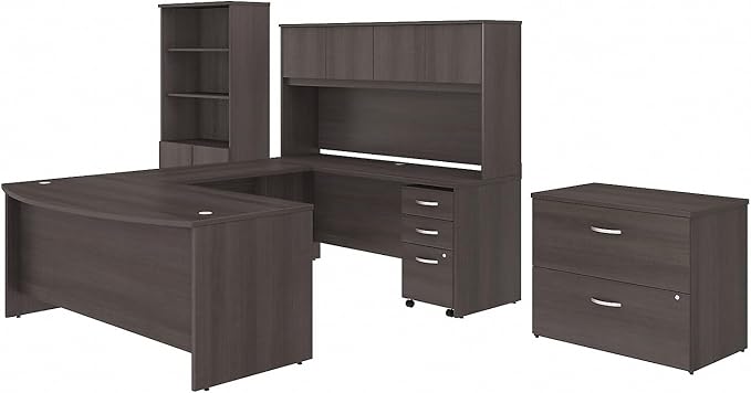 Bush Business Furniture Studio C 72W x 36D U Shaped Desk with Hutch, Bookcase and File Cabinets in Storm Gray