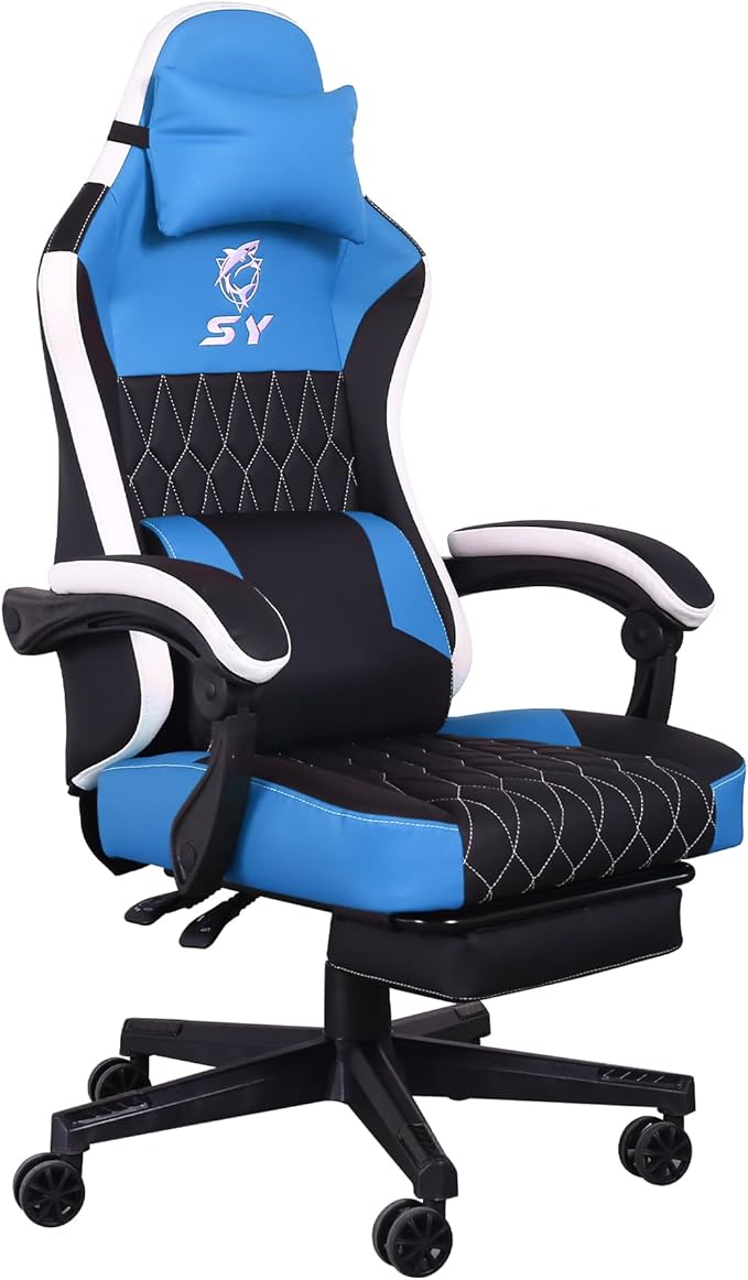 Gaming Chair,Video Game Chair with Footrest and Massage Lumbar Support, Ergonomic Computer Chair Height Adjustable with Swivel Seat and Headrest