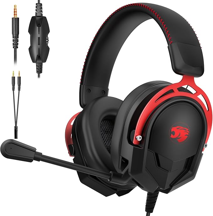 K98 Wired Gaming Headset, Durable Aluminum Frame Gaming Headset with Memory Earmuffs, 50mm Dynamic Drivers Stereo Surround Sound, Over Ear Headset for PC, PS4, PS5, Switch, Xbox One, Mac (Black)