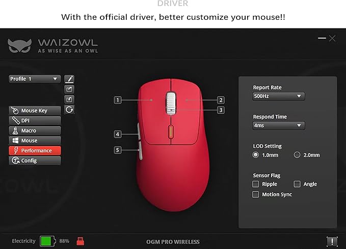 WAIZOWL OGM Pro Mouse 68g Lightweight Wireless Three-Mode Ergonomic Gaming Mice for Pc Gamer Computer PAW3395 Optical Sensor (Black Button)