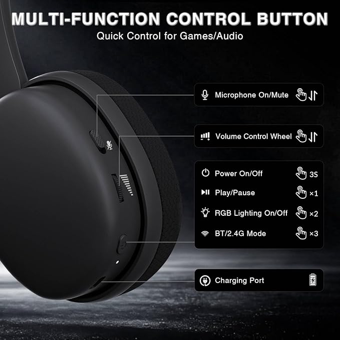 AULA G7 Pro Wireless Gaming Headset with 7.1 Surround Sound, 40mm Driver, BT5.3 Gaming Headphones with Mic, RGB, 10ms Latency, 65H Battery, PC Gaming Headset for PS5,PS4, Switch,Xbox,PC,Phone, Mac