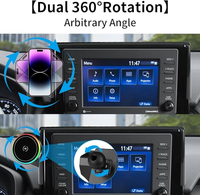 Car Magnetic Phone Mount for 2019-2025 Toyota RAV4 LE XLE and RAV4 Hybrid LE XLE SE Woodland XLE-Premium and RAV 4 Prime SE Auto Accessories Cell Phones Holder Fast 15W Wireless Charger