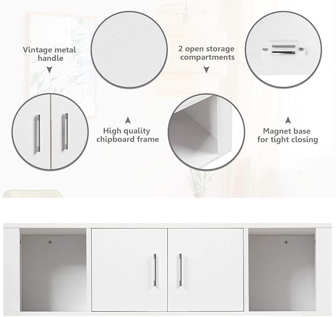 Giantex Wall Mounted Storage Cabinet and Floating Computer Desk Set W/Storage Shelves for Living Room, Bedroom, Office TV Media Floating Console Table Set