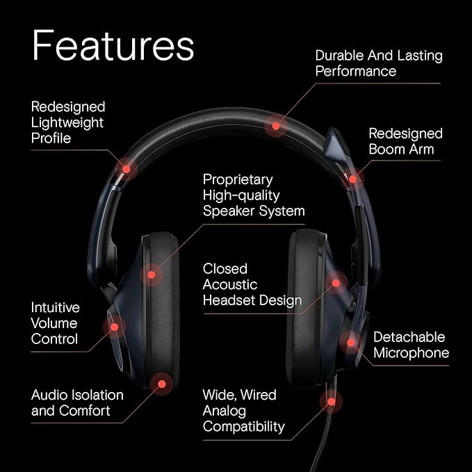 EPOS H6Pro - Closed Acoustic Gaming Headset with Mic – Lightweight Over-Ear Design – Lift-to-Mute – Compatible with Xbox, PS4, PS5 & PC – Black