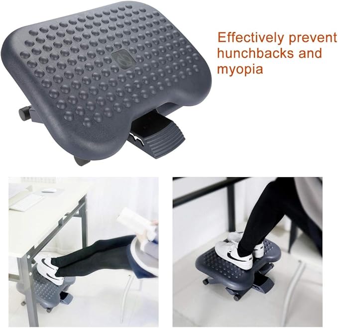 Adjustable Foot Rest for Under Desk, Ergonomic Footrest with Pebble Massage, Tilt and Height Adjustable Foot Stool for Home Office, Portable Leg Support for Desk Chair