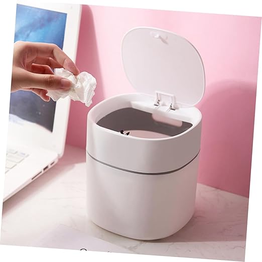 2pcs Slim Desktop Trash Can Plastic Small Nordic Tabletop Bedside Desk Garbage Can Lid Waste Bin Storage Bucket Easy Clean