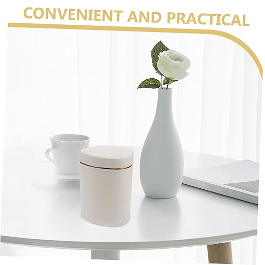 Garneck Slim Desktop Trash Can Push Lid Small Garbage Bin Countertop Waste Container Office Trash Can Portable