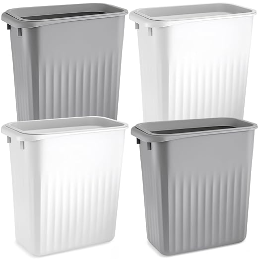 Elsjoy 4 Pack 2 Gallon Plastic Trash Can, Slim Waste Basket Bathroom Small Garbage Can, Rectangular Trash Bin for Office, Kitchen, Bedroom