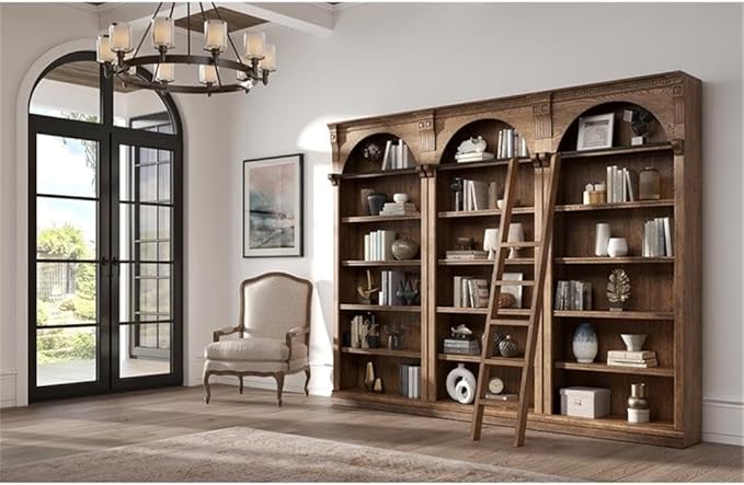 Martin Furniture Traditional 8' Tall Wood Bookcase Wall with Ladder Office Bookcase Brown