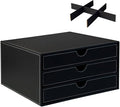 UnionBasic Document Organizer, 3-Drawer File Cabinet Document Storage Box, Office Desktop Filing Organizer, Black with White Stitching
