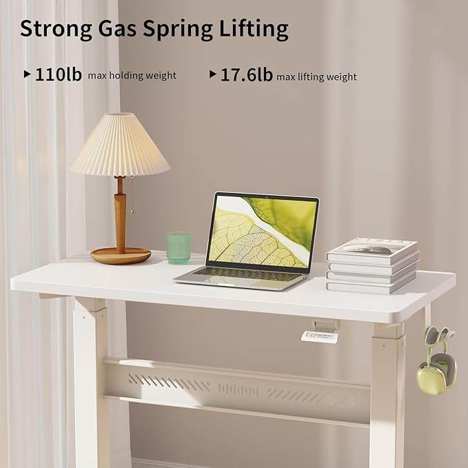 WALKINGDESK Mobile Walking Pad Desk with Wheels, Pneumatic Small Rolling Standing Desk Riser Height Adjustable (28-43.7") for Treadmill, Portable Computer Table for Home Office, White