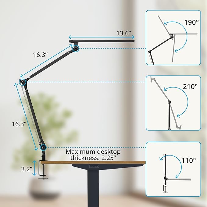 UPLIFTDESK E7 LED Desk Lamp - Adjustable 3 Color Modes, Dimmable Home Office Desk Light for Standing Desk, Dual Monitors, Aluminum Task Lamp (Silver Base)