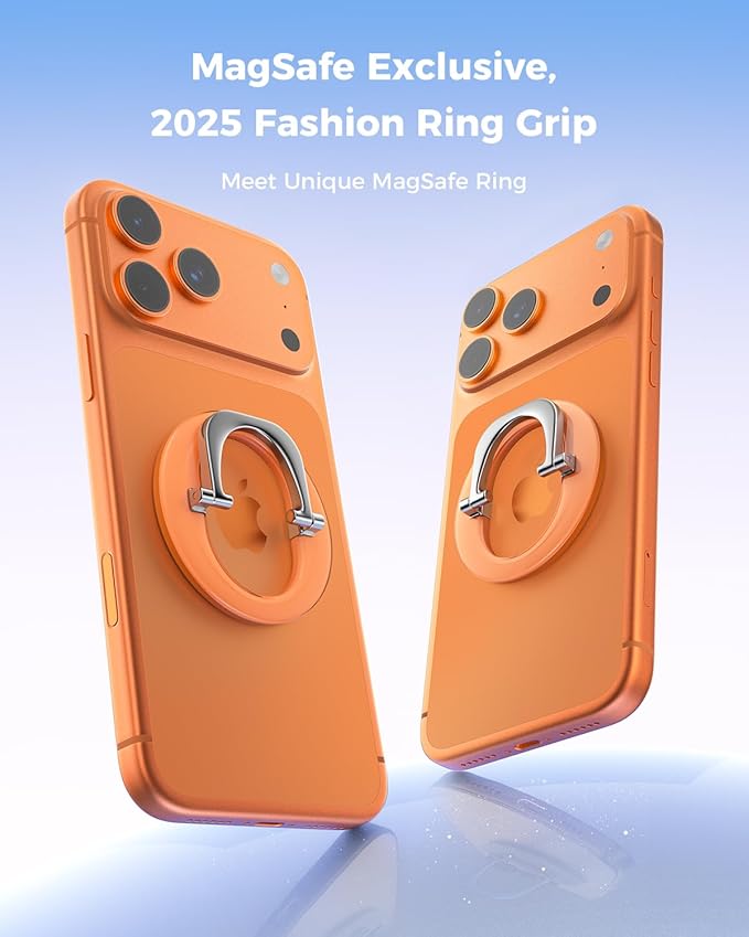 SUPERONE for iPhone 17 Magsafe Phone Grip, Adjustable Magnetic Phone Ring Holder Removable Phone Kickstand Compatible with Magsafe Accessories Only for iPhone 17 Pro Max 16 15 14 13 12 Series - Orange
