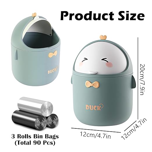 Cute Desktop Trash Can Wastebasket with 90 Trash Bags, Creative Mini Countertop Garbage Can with Lid, Small Plastic Storage Bin for Home Kitchen Dressing Office Kids Bedroom(Yellow)