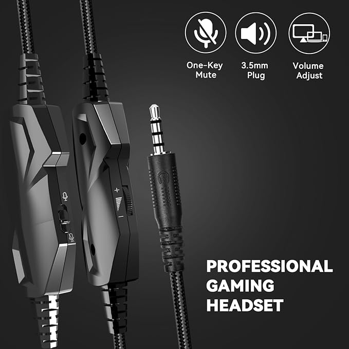 IMYB A88 Gaming Headset with Microphone, Stereo Wired Noise Cancelling Over-Ear Headphones with Mic for Pc, Ps5, Xbox One Series X/s, Ps4, Computer, Laptop, Mac, Nintendo, Gamer (White)