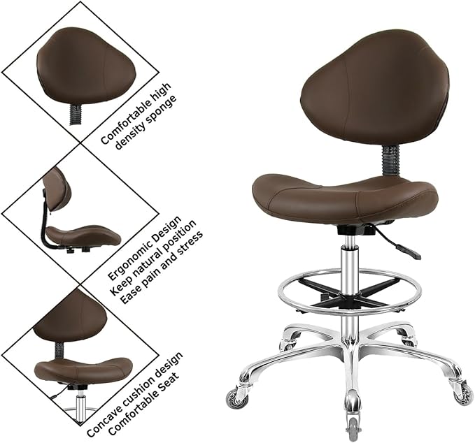 Rolling Swivel Drafting Chair Adjustable Heavy Duty (400lbs) Lumbar Support Task Chair for Home Desk Studio Design Lab(Triangular Back Coffee)