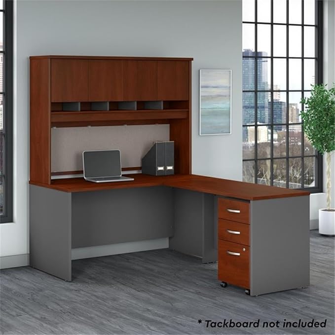 Bush Business Furniture Series C 60W L Shaped Desk with Hutch and Mobile File Cabinet in Hansen Cherry