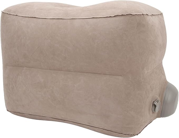 Foot Rest Pillow Inflatable Two Layer Single Air Valve PVC Flocking Portable Reducing Fatigue Airplane Foot Pillow for Office Home Travel (Grey)
