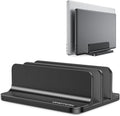 OMOTON Vertical Laptop Stand [Updated Double Version], Desktop Aluminum Mac Book Stand with Adjustable Dock Size, Fits All Mac Book, Surface, Chrome Book and Gaming Laptops (Up to 17.3 inch) (Black)