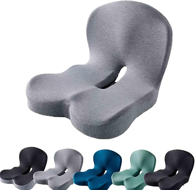 Aurorize Back and Seat Cushion, Office Chair Cushion Car Seat Cushion, Ergonomic Memory Foam Seat Cushion Comfortable Non-Slip Lumbar Support, Suitable for Car and Office (Gray)