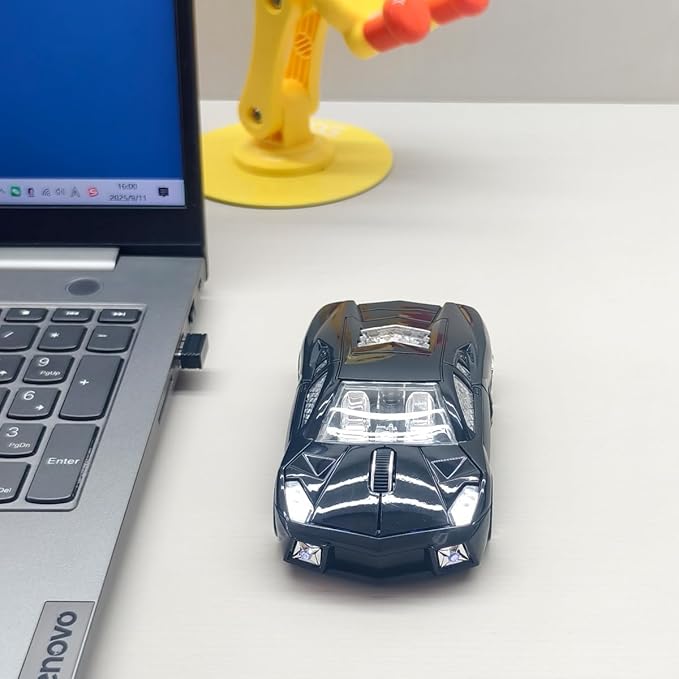 Wireless Sports Car Shaped Mouse Computer Mice Optical 2.4GHz with Headlight 1600DPI for PC Laptop MAC (Black)