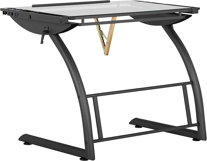 SD Studio Designs Triflex Drawing Table, Sit to Stand Up Adjustable Office Home Computer Desk, 35.25" W X 23.5" D, Charcoal Black/Clear Glass