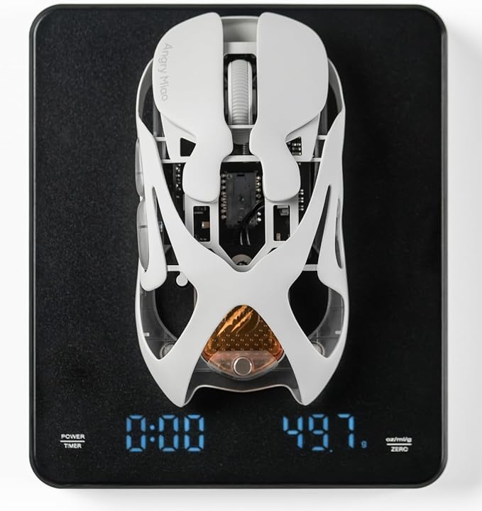 Angry miao AM Infinity Mouse Dual 8K Polling 1.2s Hot-Swap Battery, Wireless Programmable for Gaming, 49g Metal Ultralight Hollow Design, 30000 DPI PAW3950 Laser Sensor, 2.4G/Bluetooth/Wired – White