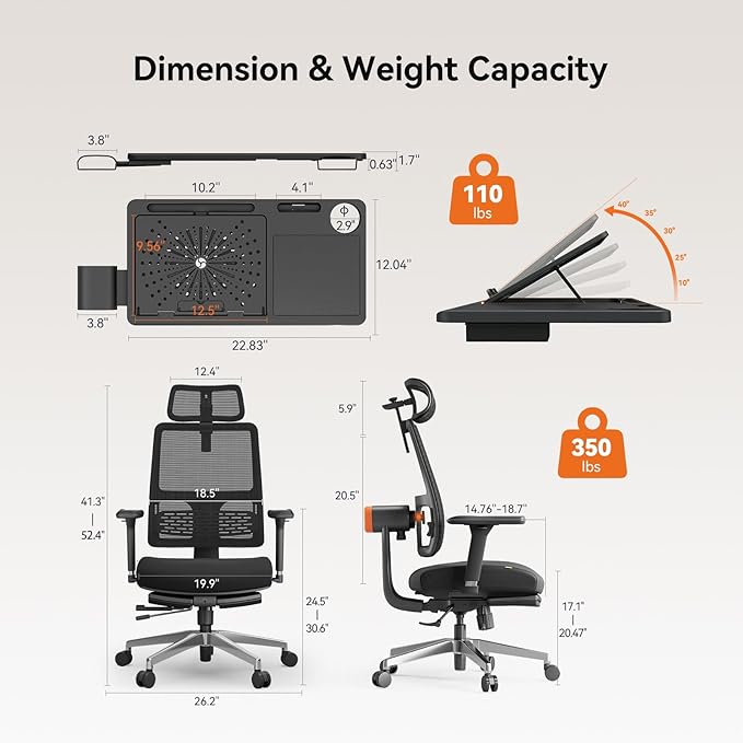 Newtral Ergonomic Office Chair - Home Office Desk Chair with Adaptive Lumbar Support, with Footrest, 4D Armrest, Adjustable Seat Depth & Height