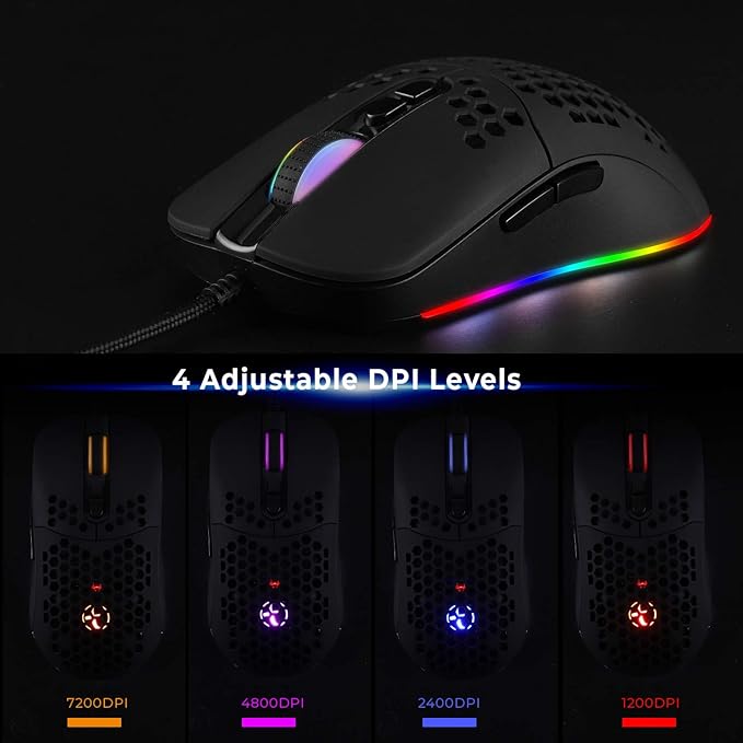 HXMJ Wired USB C Gaming Mice,Lightweight Honeycomb,7200DPI,Corded Mouse with RGB Backlit for Apple MacBook,Tablets,Computer or Laptops with Type C Port