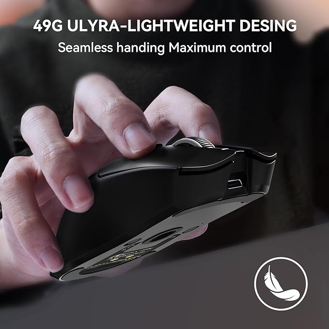 ATTACK SHARK X1 Wireless Gaming Mouse with RGB Charging Dock, PAW3395 PRO Sensor Up to 40K DPI,53g Ultra Light Tri-Mode Computer Mice,1KHz Polling Rate 5 Programmable Buttons for WIN/MAC-Black